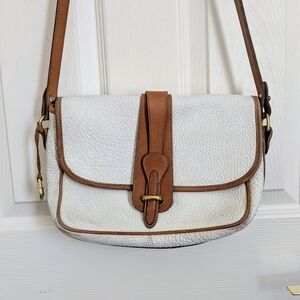 Vintage Dooney & Bourke Brown and White Pebbled Flap Leather Crossbody Bag